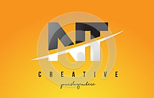 NT N T Letter Modern Logo Design with Yellow Background and Swoosh.