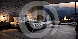 nterior design of modern cozy bedroom photo