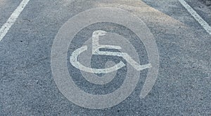 nternational markings for a handicapped parking. Disabled symbol sign on asphalt in parking space. I