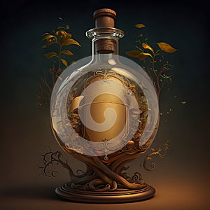 ntique Glass Bottle with Spellbinding Potion and Oak Branches