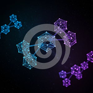 ntricate 3D geometric structures on a black background, featuring interconnected