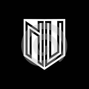 NU Logo monogram shield geometric black line inside white shield color design photo