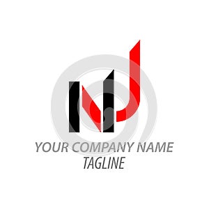 NU uppercase simple red and black line logo letter photo