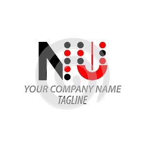 NU uppercase simple red and black logo letter photo