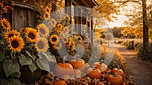 Nuanced shift from summer to autumn by featuring a scene filled with bright sunflowers