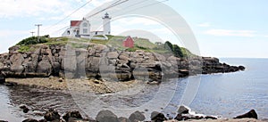 Nubble Lighthouse  19th-century historic lighthouse stands on the island off Cape Neddick Point  York  ME  USA