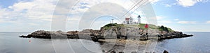 Nubble Lighthouse, 19th-century historic lighthouse stands on the island off Cape Neddick Point, York, ME, USA