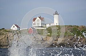 Nubble Lighthouse  historic lighthouse  Cape Neddick Point  York  Maine  USA