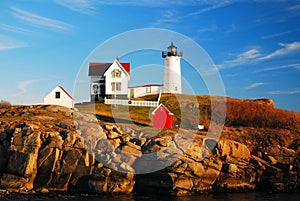 The Nubble Lighthouse on the shores near York Maine