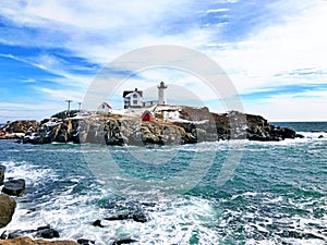 Nubble lighthouse winter view after snow