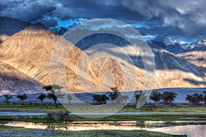 Nubra river in Nubra valley in Himalayas photo