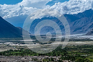 Nubra Valley with beautiful cloudy sky view from Diskit Gompa