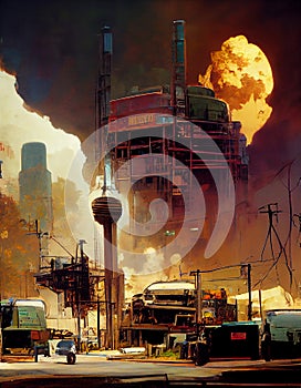 nuclear accident downtown austin postapocalyptic scifi streetlevel by craig mullins syd mead john harris