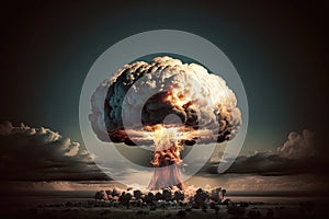 a nuclear bomb, detonating in midair, with a mushroom cloud rising above