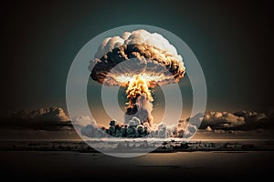 a nuclear bomb, detonating in midair, with a mushroom cloud rising above