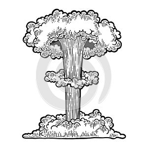 Nuclear bomb explosion engraving vector