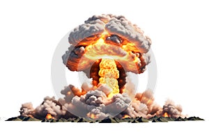 Nuclear bomb explosion isolated on white background. additional transparent background version available