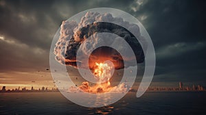 Nuclear bomb explosion in nuclear war. Generative AI