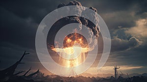 Nuclear bomb explosion in nuclear war. Generative AI