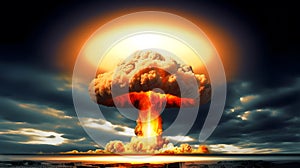 Nuclear bomb explosion during world war. AI generated