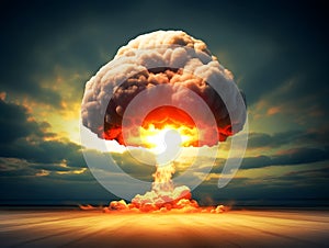 Nuclear bomb explosion during world war. AI generated