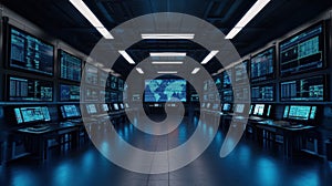 Nuclear bunker command center monitoring global activity