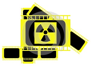 Nuclear clover in cinema film, yellow and black, isolated.