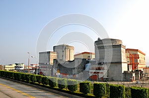 Nuclear electric power plant view photo