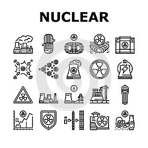 nuclear energy power plant icons set vector