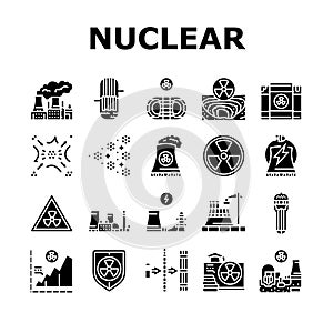 nuclear energy power plant icons set vector