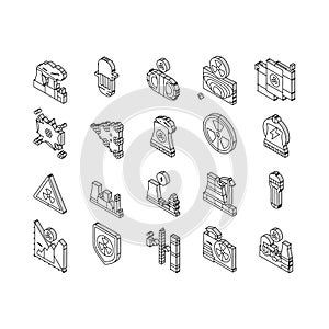 nuclear energy power plant isometric icons set vector