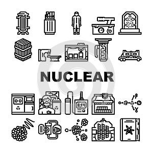 nuclear energy power reactor icons set vector