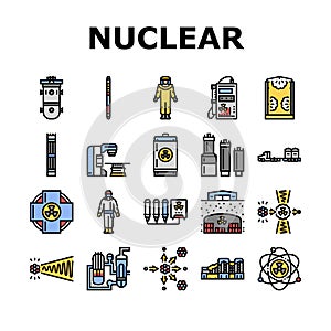 nuclear engineer energy power icons set vector