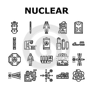 nuclear engineer energy power icons set vector