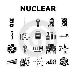 nuclear engineer energy power icons set vector