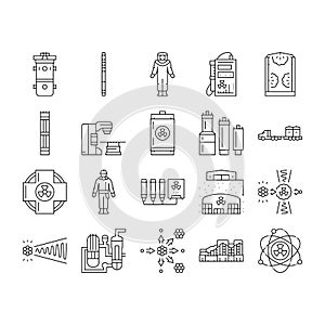 nuclear engineer energy power icons set vector