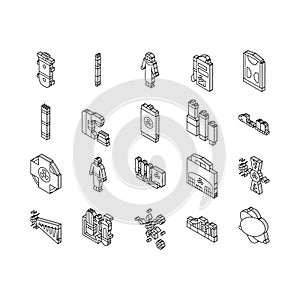 nuclear engineer energy power isometric icons set vector