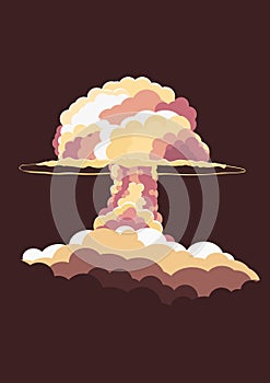 Nuclear Explosion. Cartoon Retro poster. Mushroom cloud. Vector illustration.