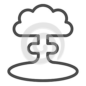 Nuclear explosion line icon. Atomic bomb bang, mushroom shape toxic cloud symbol, outline style pictogram on white