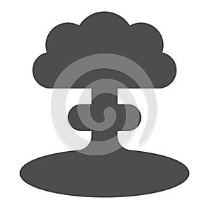 Nuclear explosion solid icon. Atomic bomb bang, mushroom shape toxic cloud symbol, glyph style pictogram on white