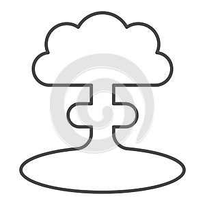 Nuclear explosion thin line icon. Atomic bomb bang, mushroom shape toxic cloud symbol, outline style pictogram on white