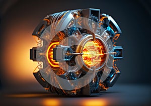 Nuclear fusion reactor cyberpunk concept. Futuristic technology. Generative AI photo