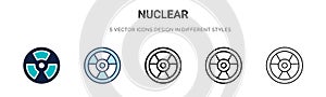 Nuclear icon in filled, thin line, outline and stroke style. Vector illustration of two colored and black nuclear vector icons