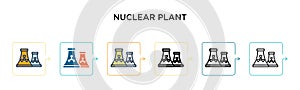 Nuclear plant vector icon in 6 different modern styles. Black, two colored nuclear plant icons designed in filled, outline, line