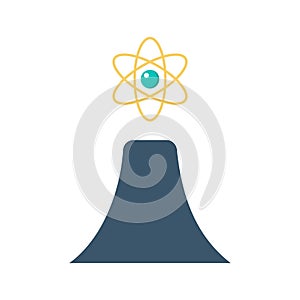 Nuclear power icon. Factory building, chemical environment.