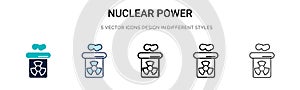 Nuclear power icon in filled, thin line, outline and stroke style. Vector illustration of two colored and black nuclear power