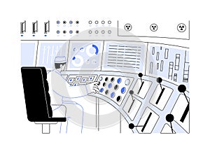 Nuclear power plant control room abstract concept vector illustration.