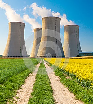 Nuclear power plant Dukovany with field, Czech Republic