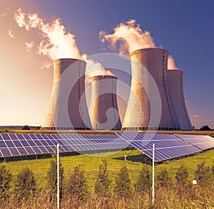 Nuclear power plant Dukovany with solar panels in Czech Republic Europe