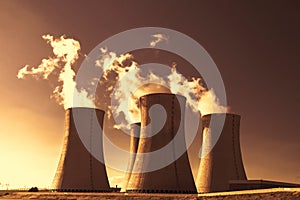 Nuclear power plant Dukovany at sunset in Czech Republic Europe